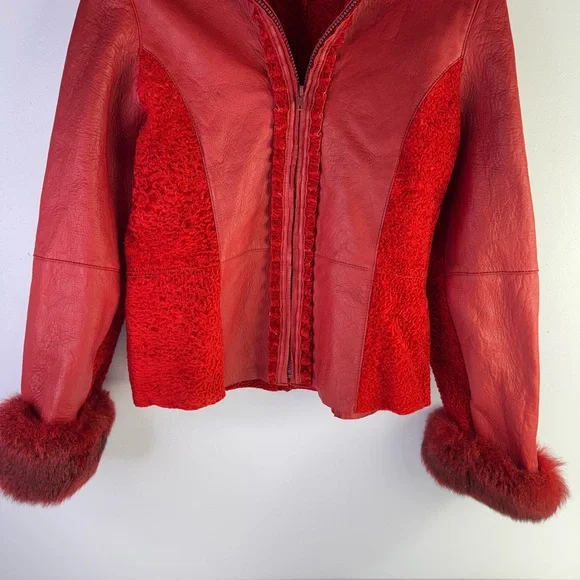 Vintage Pellacci European Sheepskin shearling faux fur fluffy sleeves jacket L